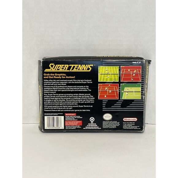 Super Tennis SNES Complete in Box CIB Tested Authentic (Box Wear) - Picture 2 of 12